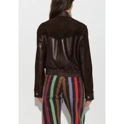 Giacca in Pelle e Camoscio con Motivo Greca Inciso