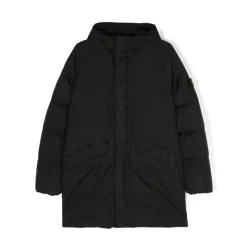 Giacca Junior Nera in Nylon con Patch Logo Rimovibile