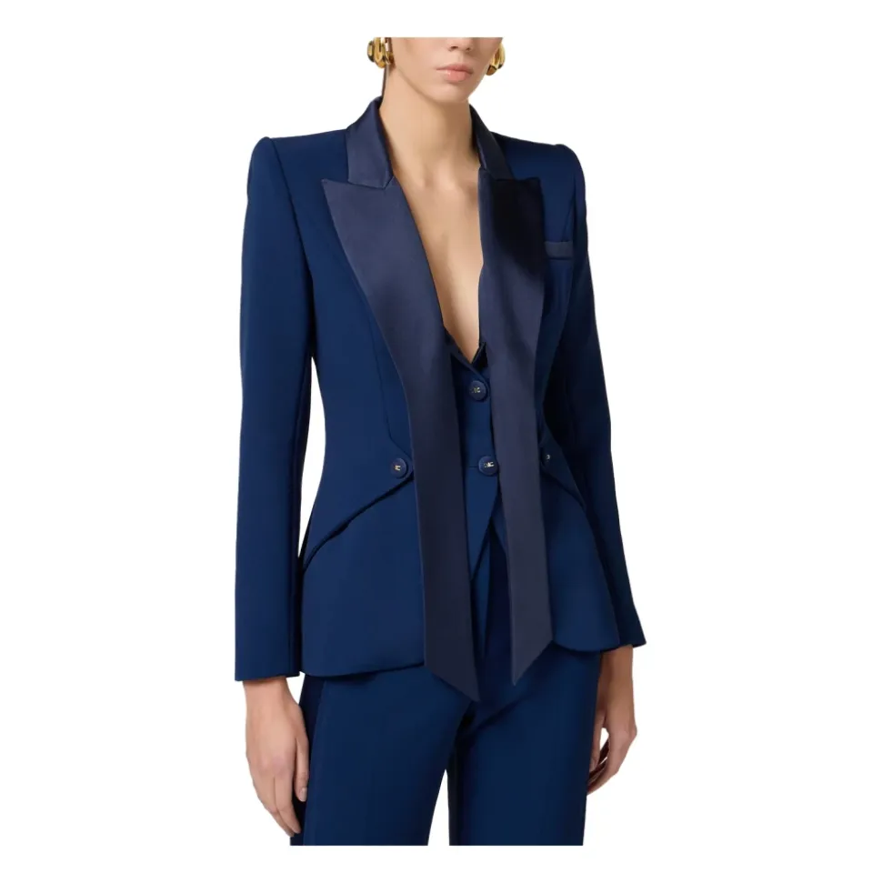 Giacca Tuxedo in Crêpe con Revers in Raso