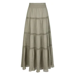 Gonna Lunga in Voile Verde Fumo con Dettagli in Pizzo
