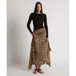 Gonna Maxi in Seta con Stampa Leopardata