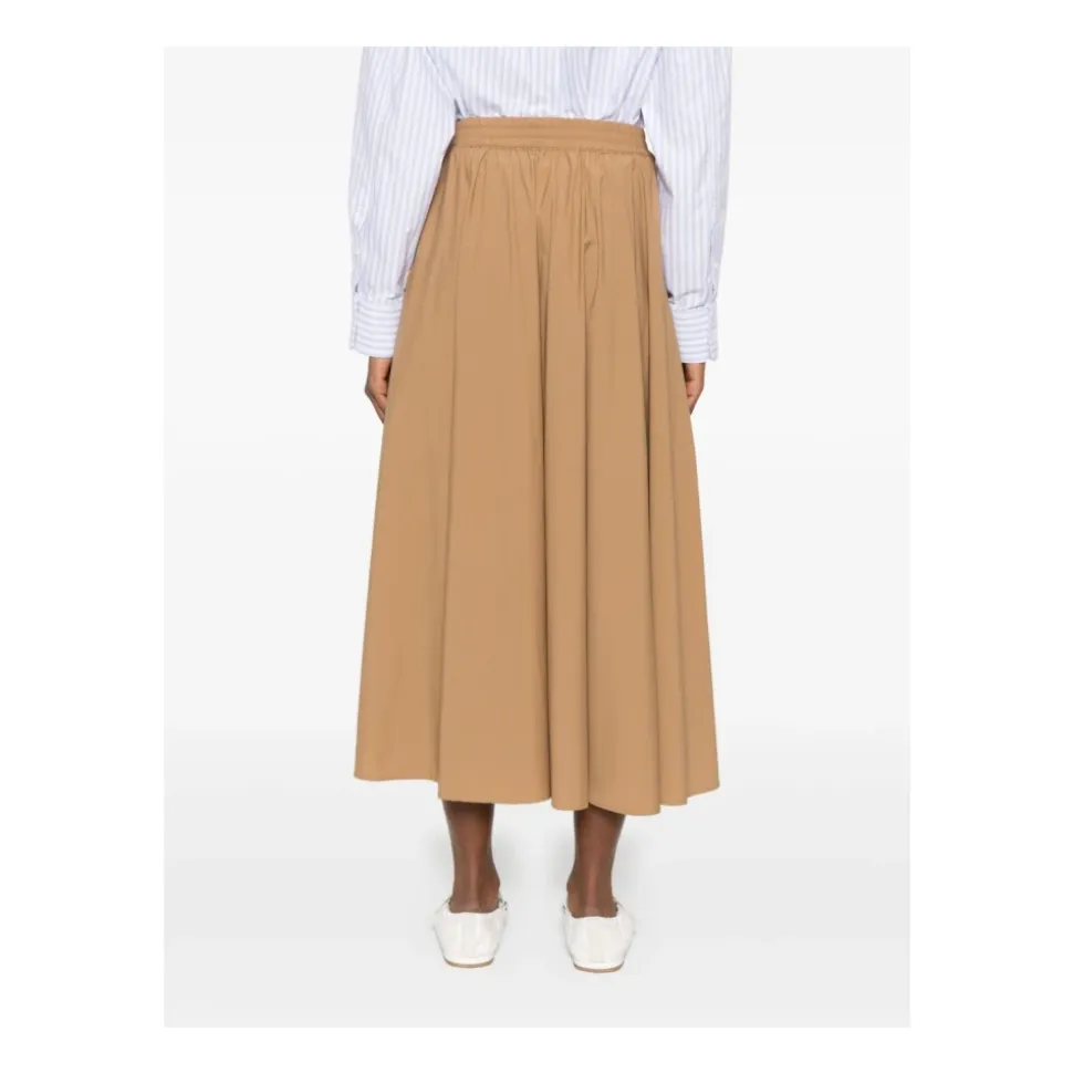 Gonna Midi Svasata Beige con Tasche