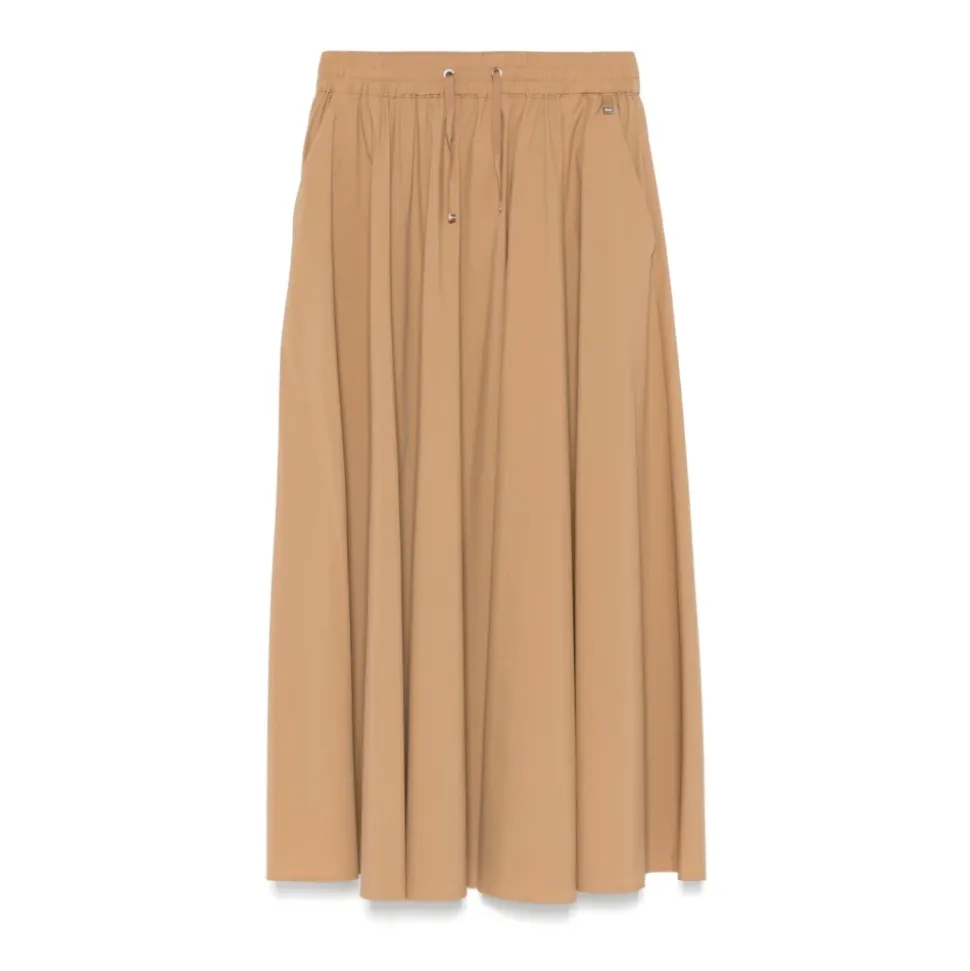 Gonna Midi Svasata Beige con Tasche