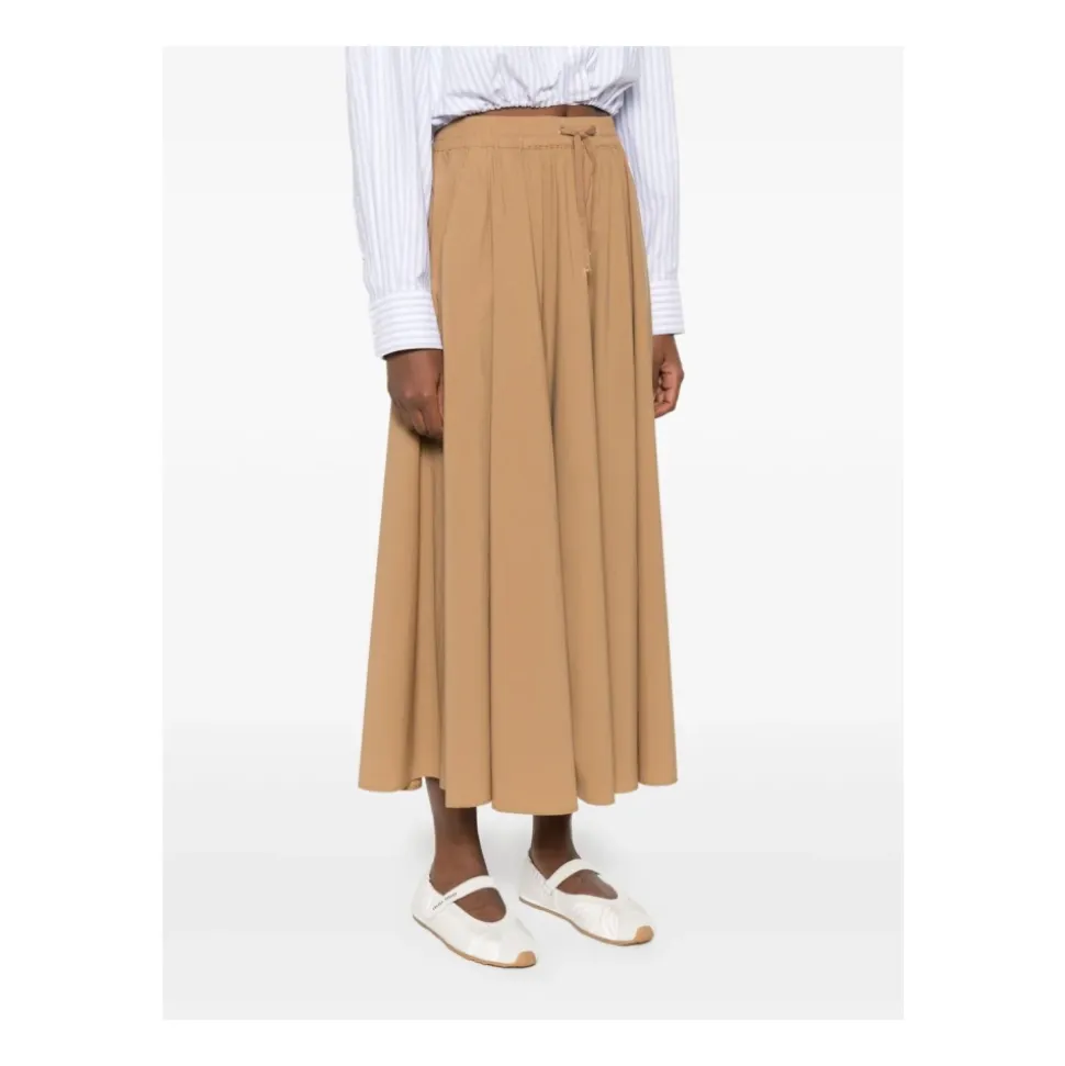 Gonna Midi Svasata Beige con Tasche