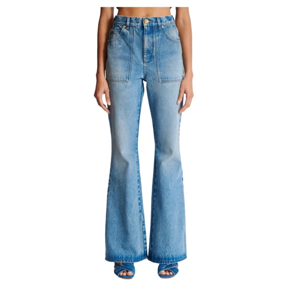 Jeans a vita alta flare in denim