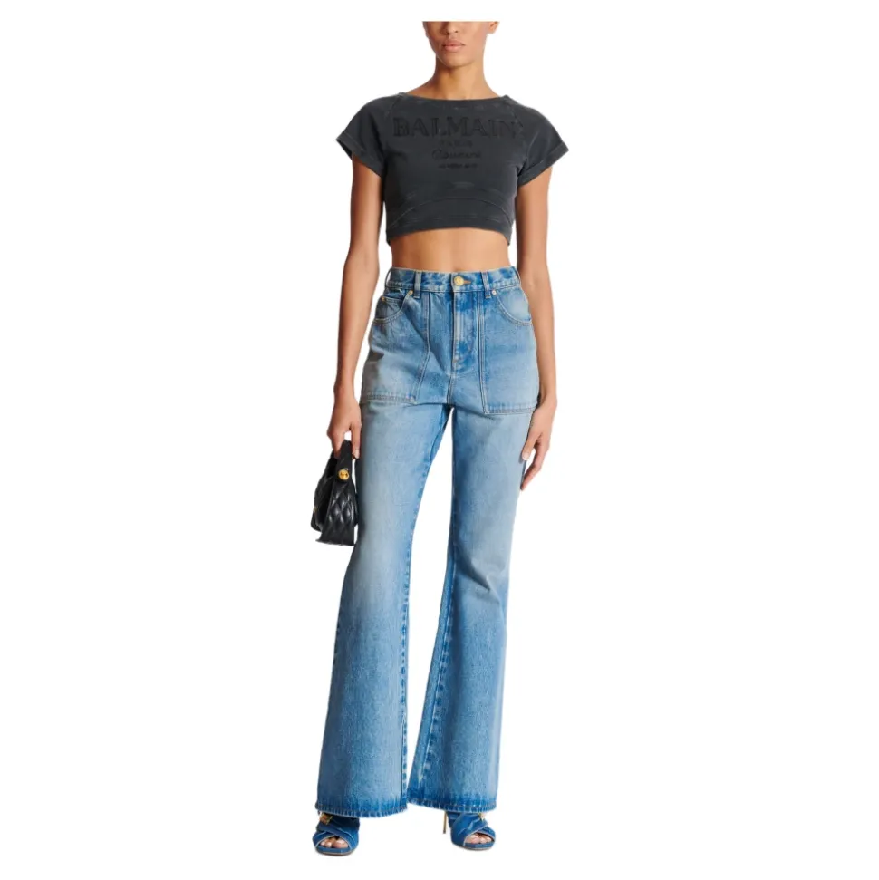 Jeans a vita alta flare in denim