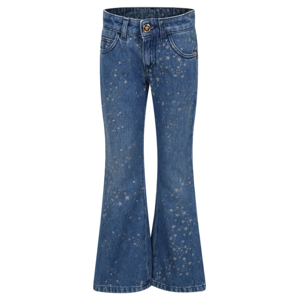 Jeans a Zampa Blu con Stelle in Lurex