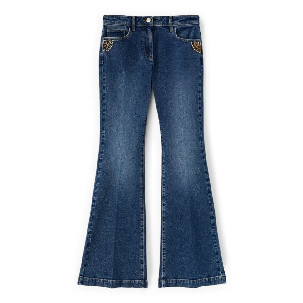 Jeans a zampa con dettaglio gioiello