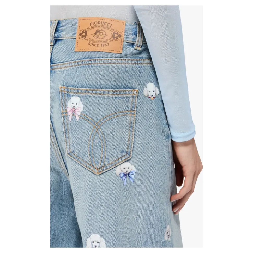 Jeans Baggy con Stampa Barboncino