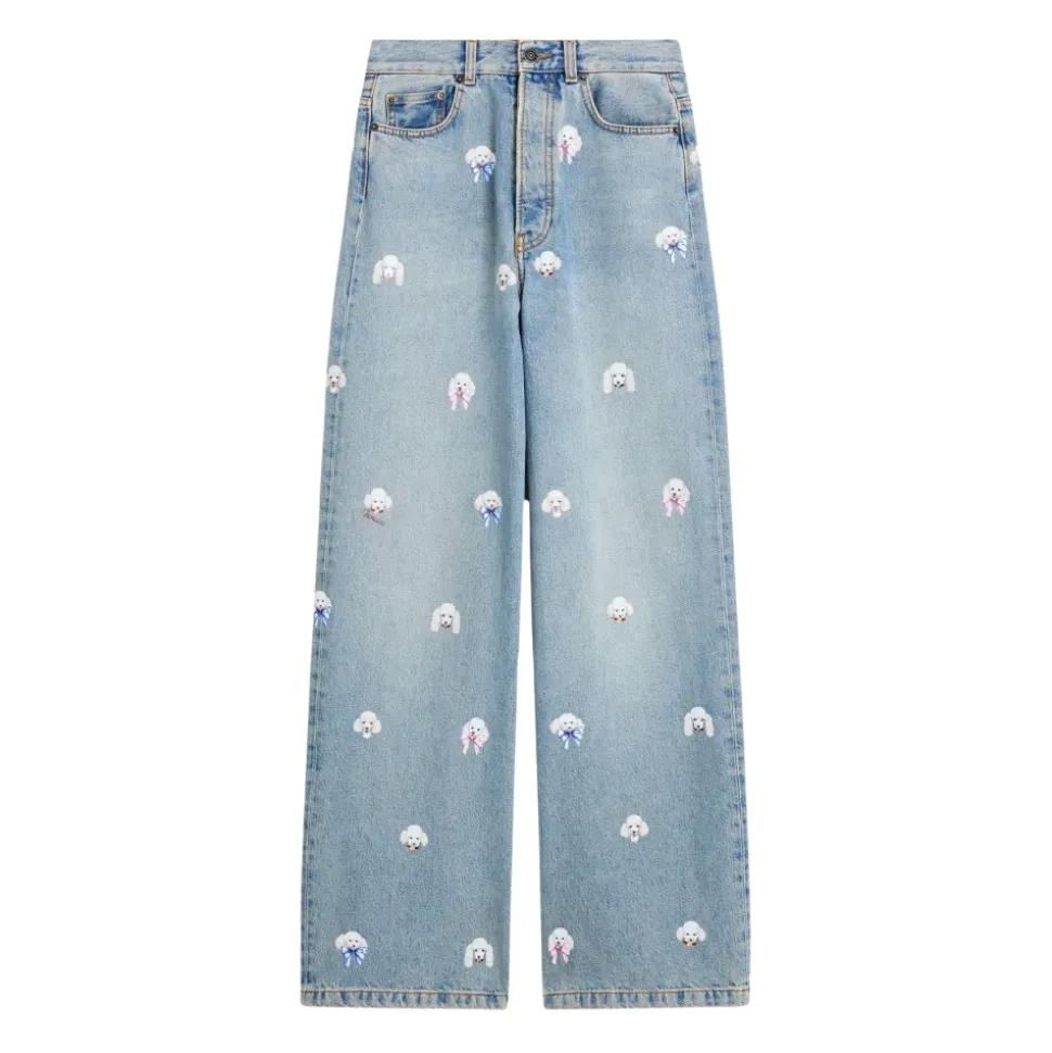 Jeans Baggy con Stampa Barboncino