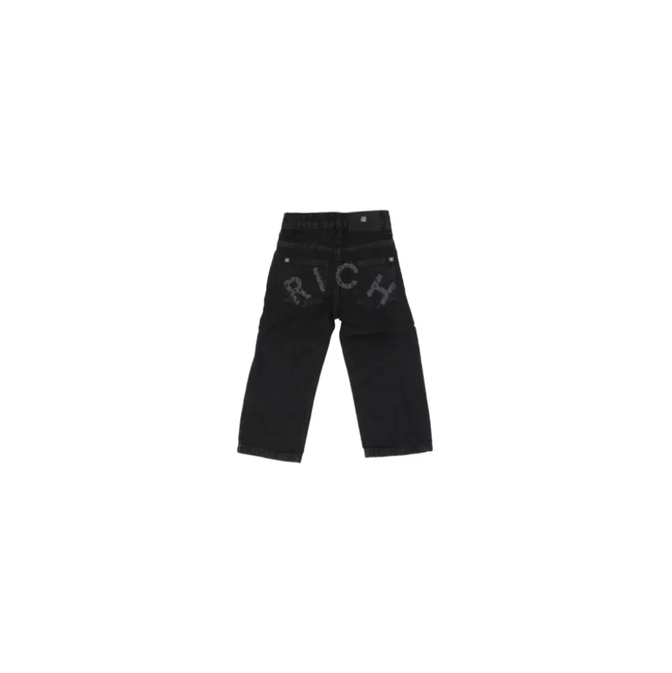 Jeans Bambino Nero Logo Zip Bottone
