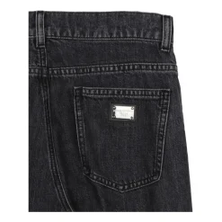 Jeans cargo in denim a 5 tasche con targhetta logo