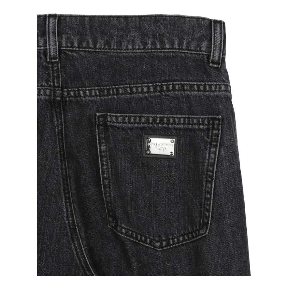Jeans cargo in denim a 5 tasche con targhetta logo