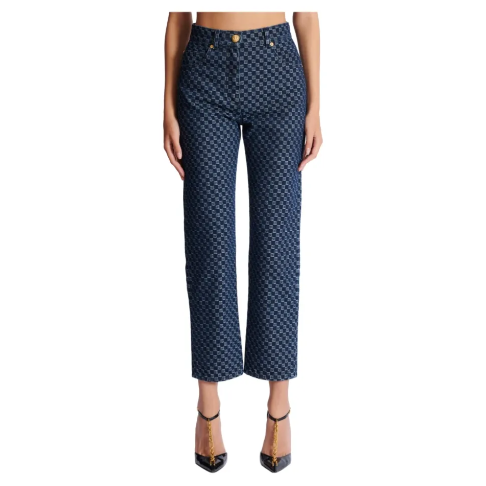 Jeans in denim con monogramma taglio dritto