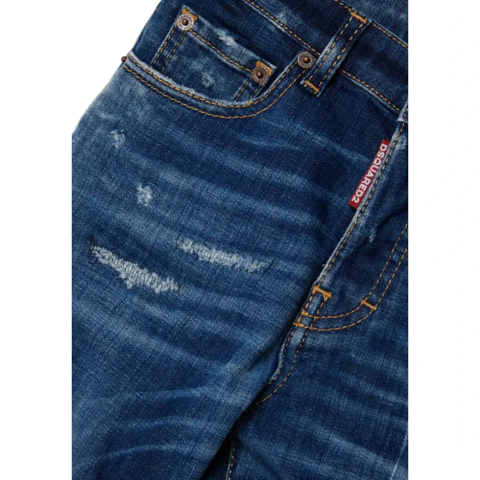 Jeans straight blu sfumato con rotture - 642 Jean