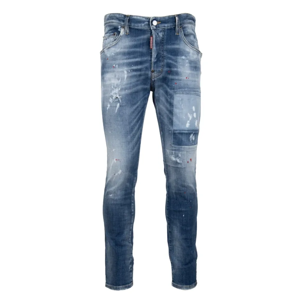 Jeans Uomo con Bottone e Patch in Pelle