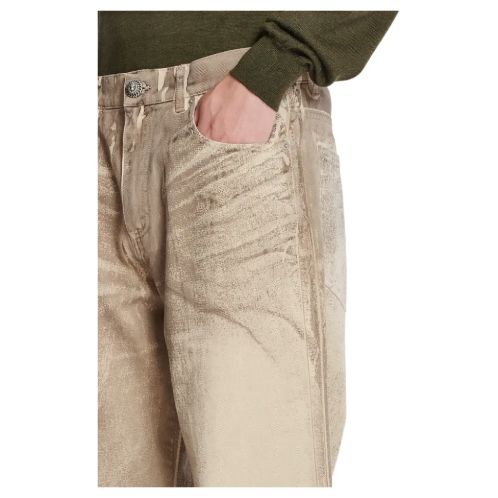 Jeans vestibilità ampia in denim Beige Wash