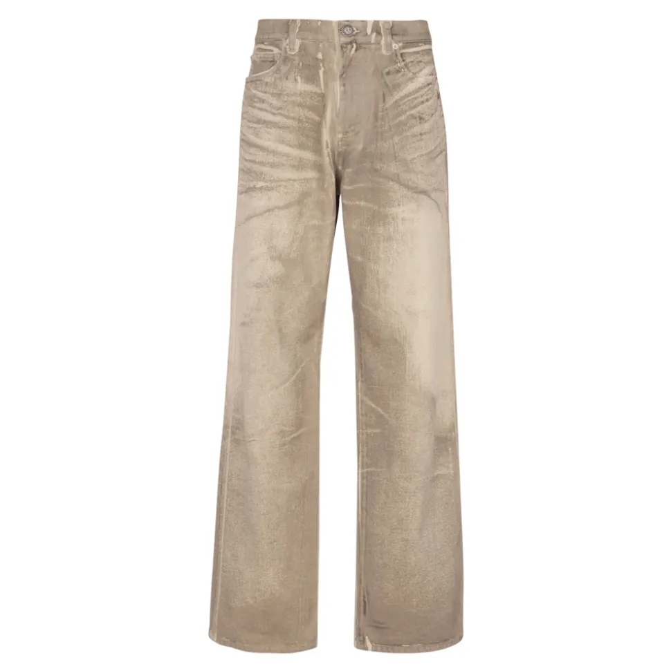 Jeans vestibilità ampia in denim Beige Wash