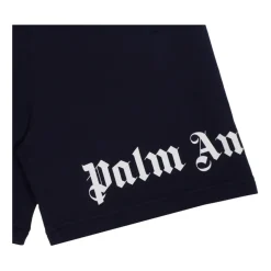 Logo Print Navy Blue Cotton Shorts