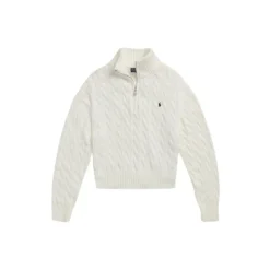 Maglia a collo alto in maglia a trecce con mezza zip