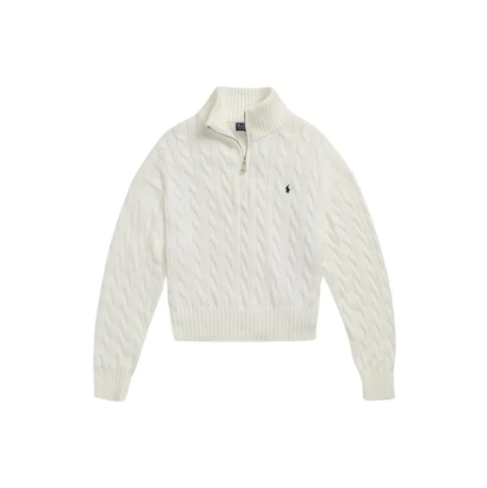 Maglia a collo alto in maglia a trecce con mezza zip