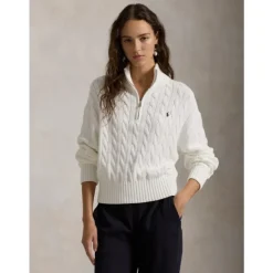 Maglia a collo alto in maglia a trecce con mezza zip