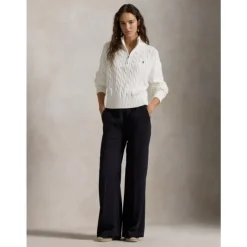Maglia a collo alto in maglia a trecce con mezza zip
