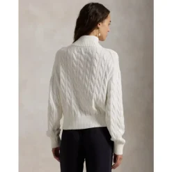 Maglia a collo alto in maglia a trecce con mezza zip