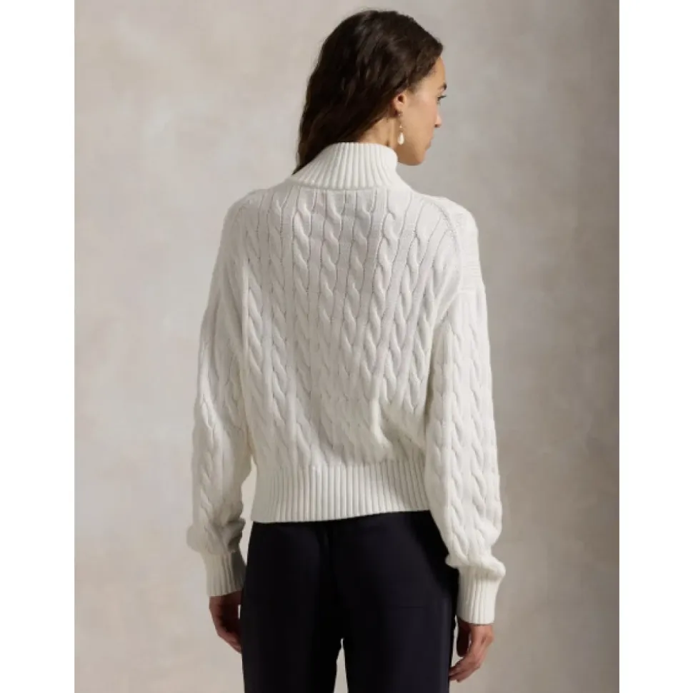 Maglia a collo alto in maglia a trecce con mezza zip