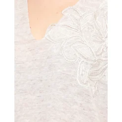 Maglia a Maniche Corte con Scollo a V in Lino e Cotone