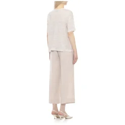 Maglia a Maniche Corte con Scollo a V in Lino e Cotone