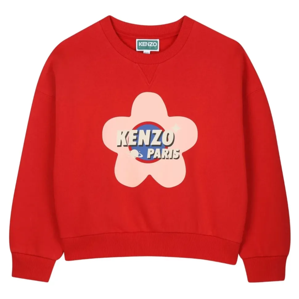 Maglione bambino con stampa floreale rosso