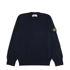 Maglione Blu in Cotone a Coste con Girocollo