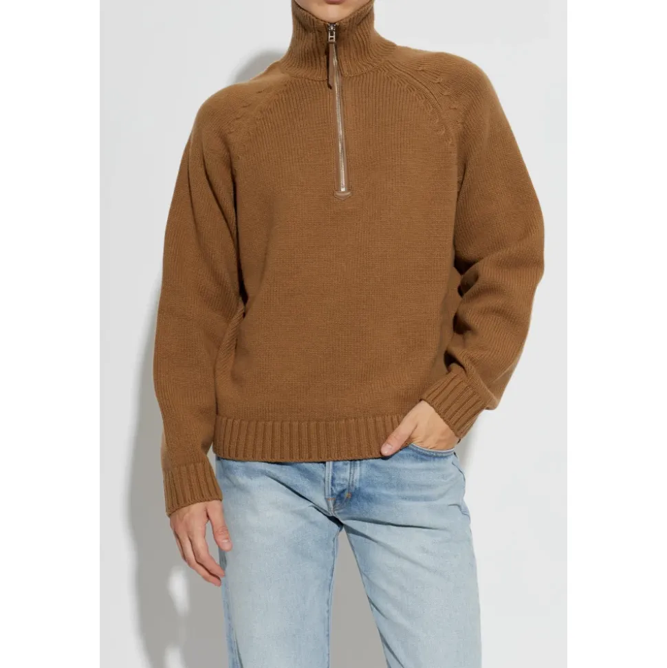 Maglione Girocollo Mezza Zip in Lana e Cashmere