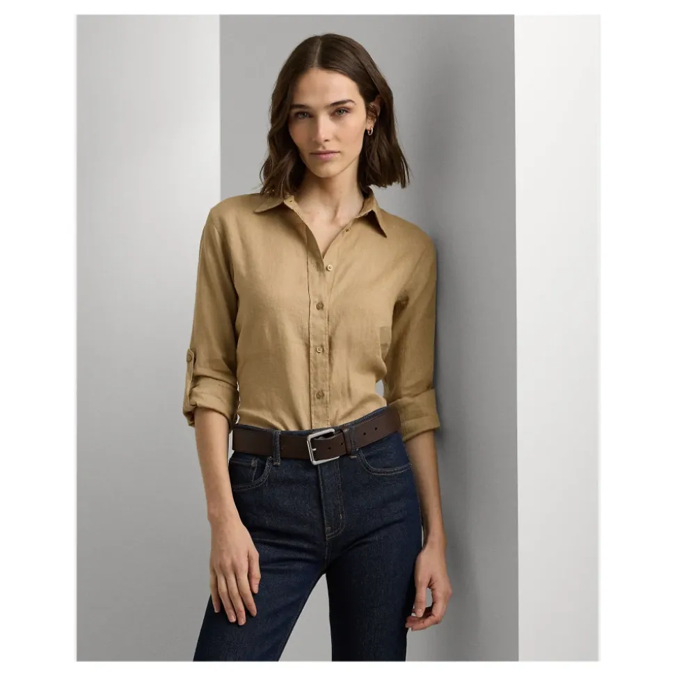 Marrone Lauren Karrie-Camicia a Maniche Lunghe Camicie