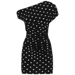 Mini abito a pois drappeggiato in maglia