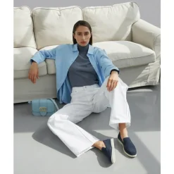 Mocassini in Velluto Blu Navy Naturali da Donna