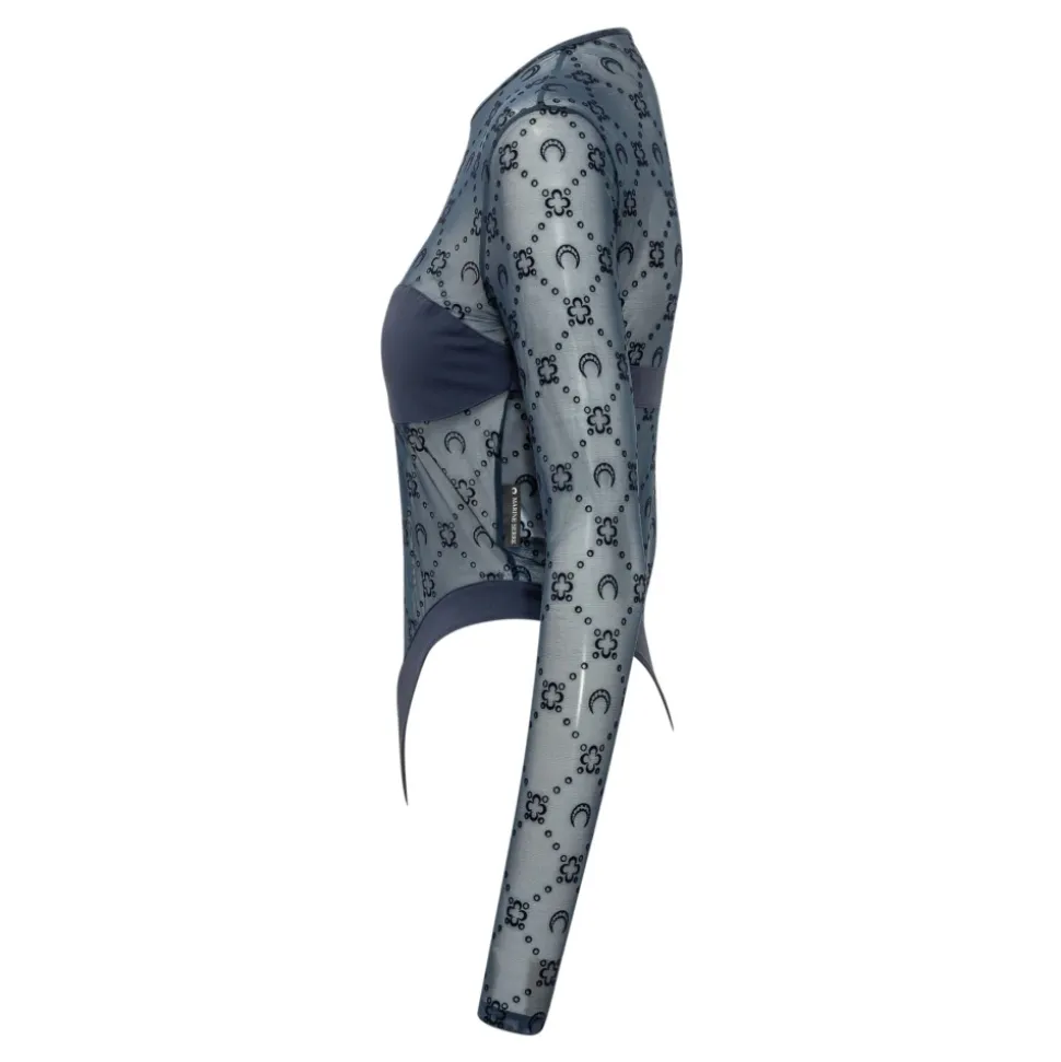 Monogram Mesh Flock Bodysuit Top