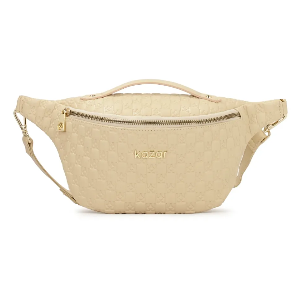 Nerbo in pelle beige con monogrammi impressi