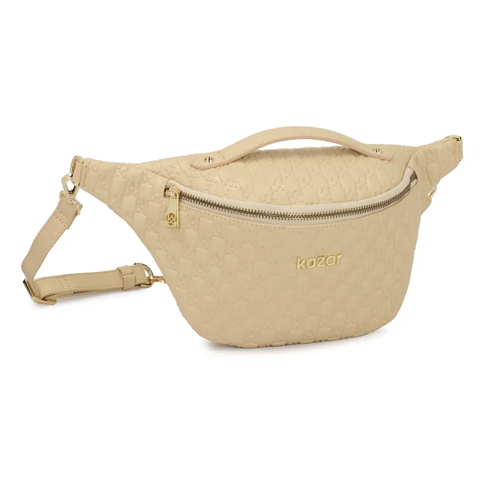 Nerbo in pelle beige con monogrammi impressi