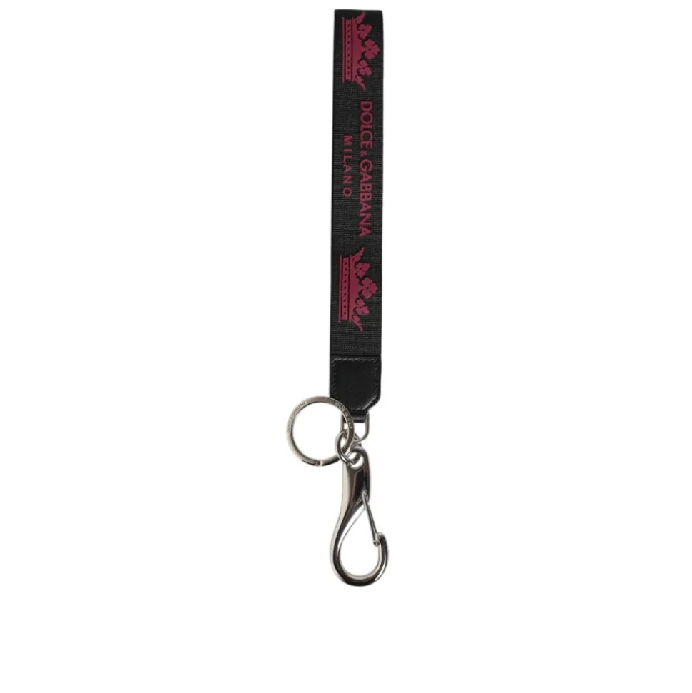 Nylon Nero Borgogna DG Logo Corona Portachiavi