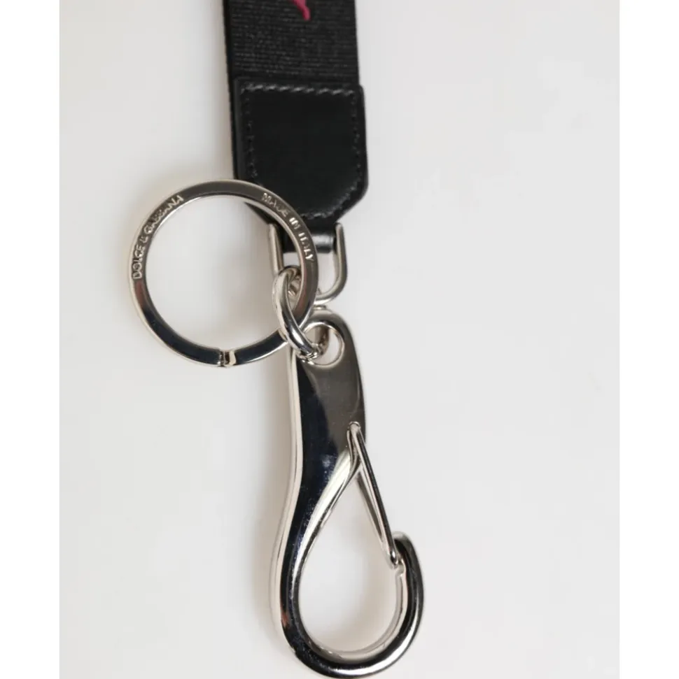 Nylon Nero Borgogna DG Logo Corona Portachiavi
