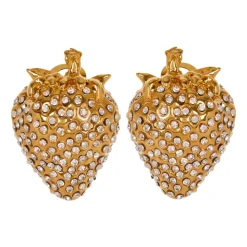 Orecchini a Forma di Fragola in Ottone e Strass