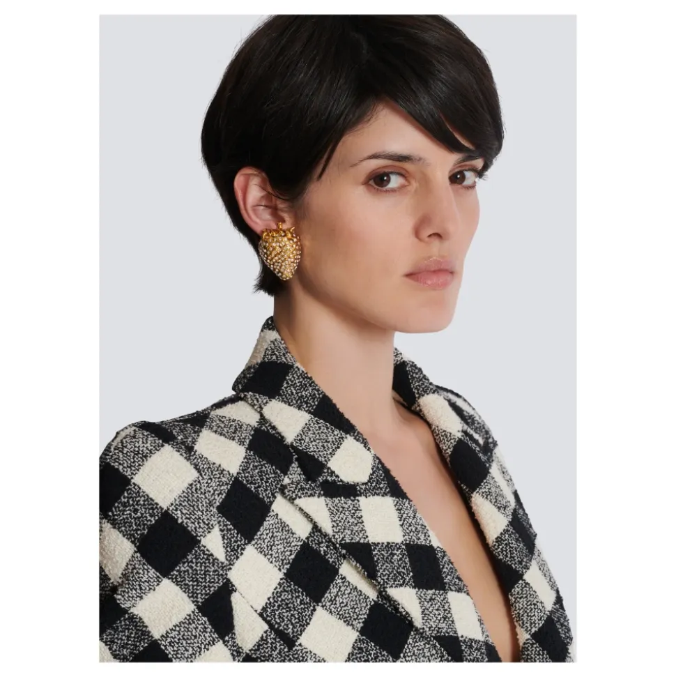Orecchini a Forma di Fragola in Ottone e Strass