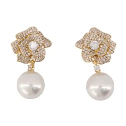 Orecchini Mini Fiore in Oro con Cristalli e Perle