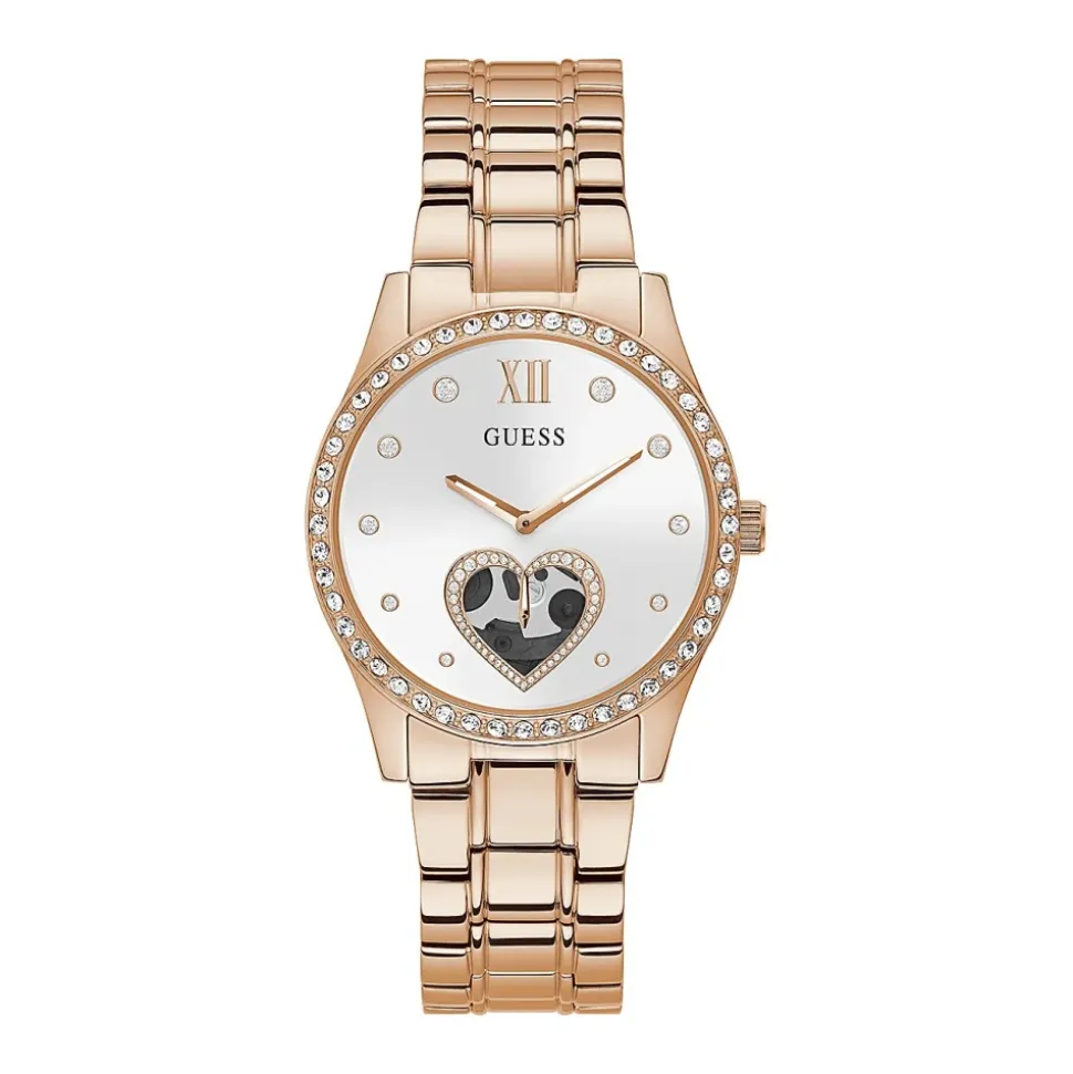 Orologio da polso con bracciale in acciaio inossidabile e quadrante a forma di cuore