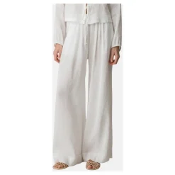 Pantalone con elastico in vita in voile di lino e seta gessato