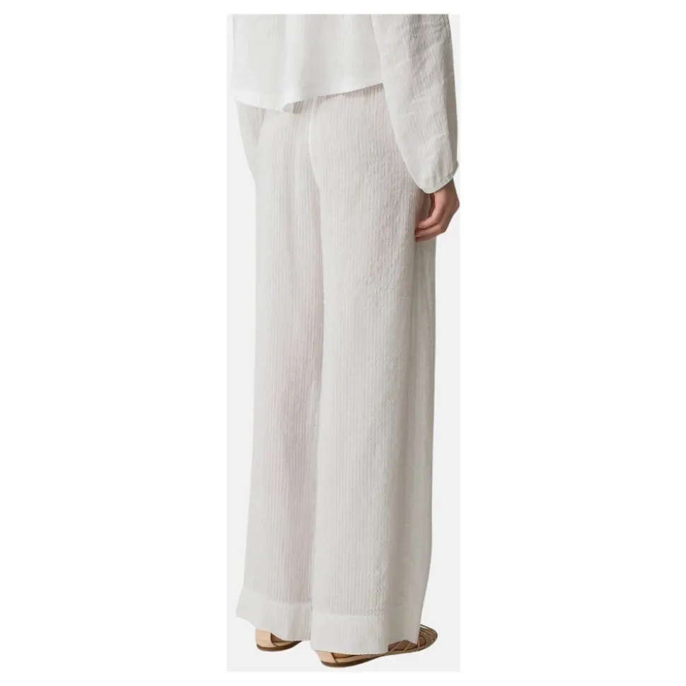 Pantalone con elastico in vita in voile di lino e seta gessato