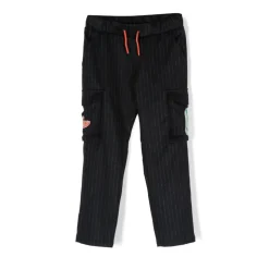 Pantaloni Blu Navy a Righe in Misto Lana