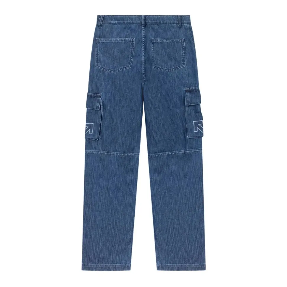 Pantaloni Cargo in Denim con Logo Type